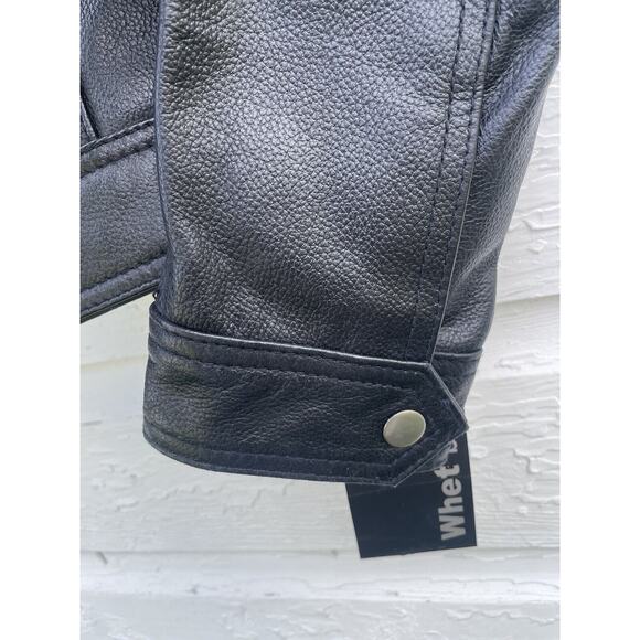 WHET BLU Leather Moto Jacket Womens XS Black Zip Snap Collar Motorcycle - Picture 7 of 15
